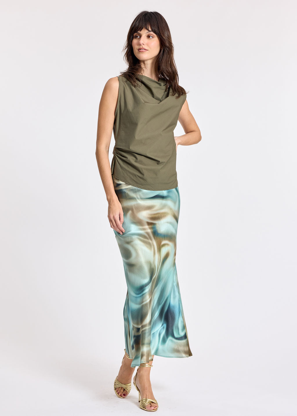 TOP DRAPÉ EN POPELINE LIOR KAKI