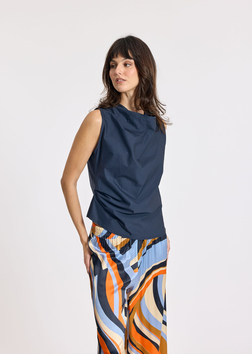 TOP DRAPÉ EN POPELINE LIOR MARINE