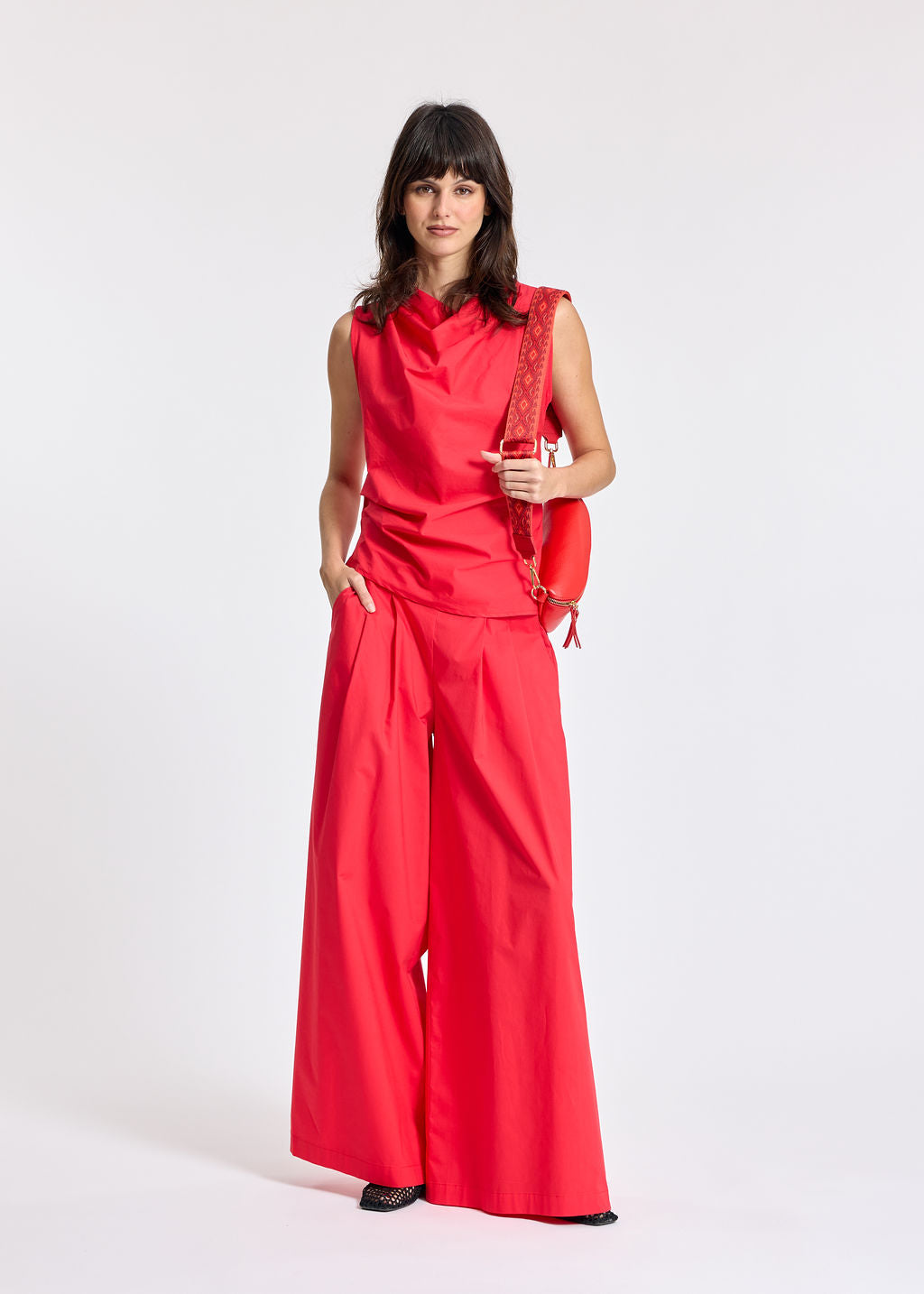 TOP DRAPÉ EN POPELINE LIOR RED