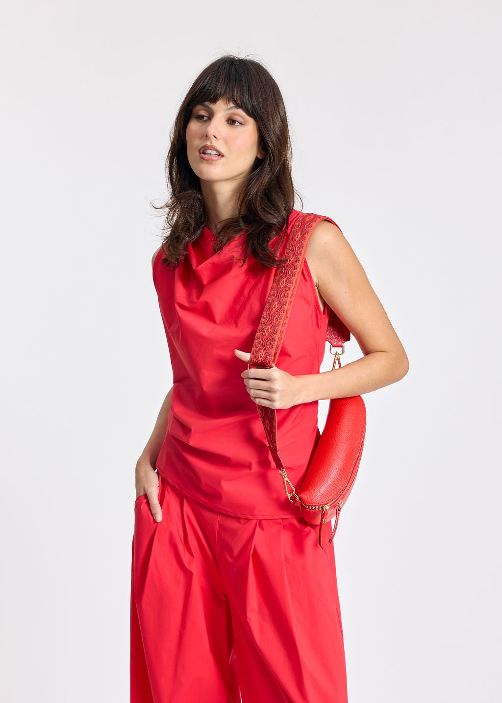 TOP DRAPÉ EN POPELINE LIOR RED