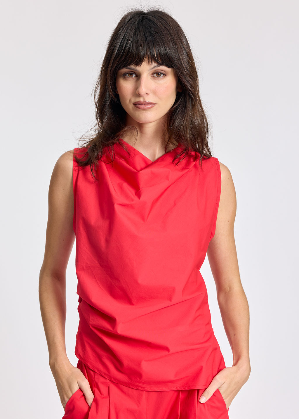 TOP DRAPÉ EN POPELINE LIOR RED