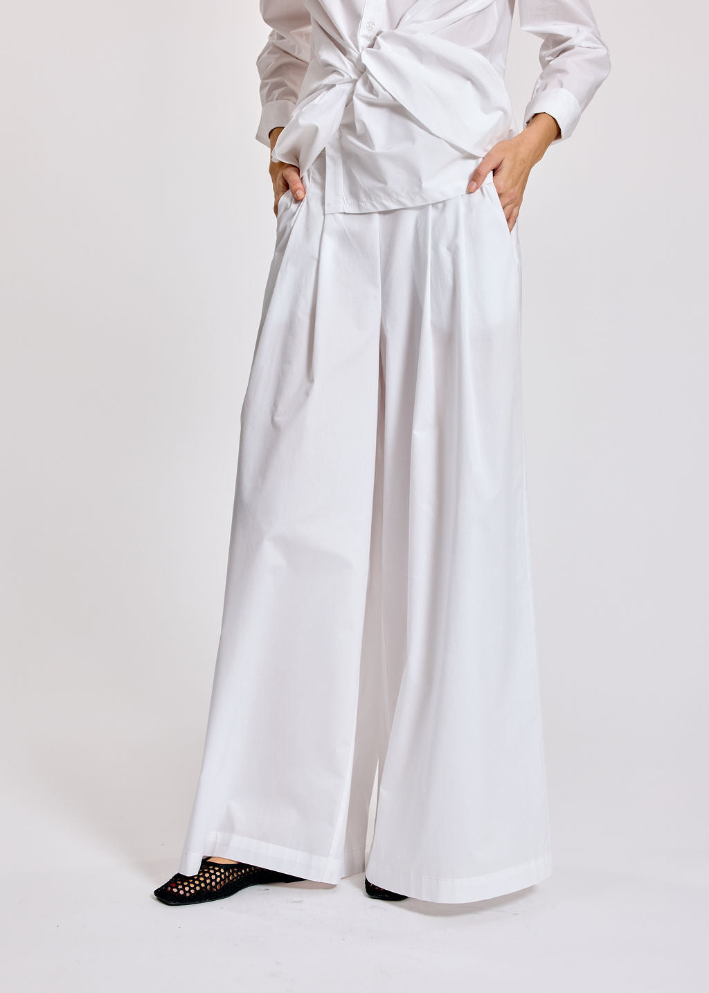 PANTALON LARGE EN POPELINE LORA BLANC