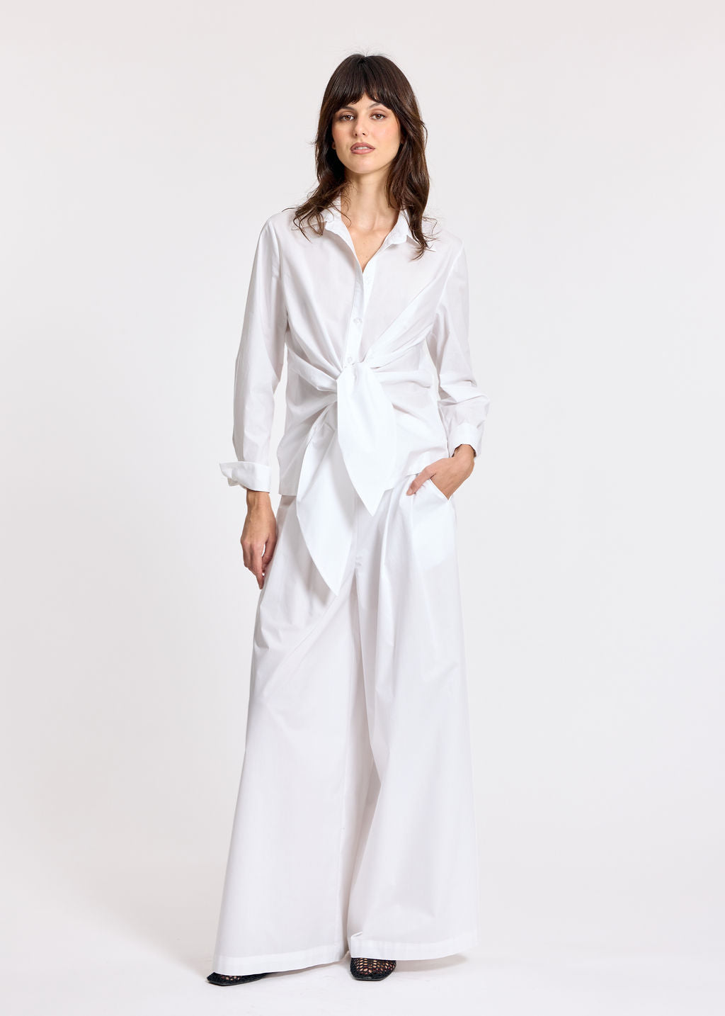 SOKA WHITE POPLIN TIED SHIRT