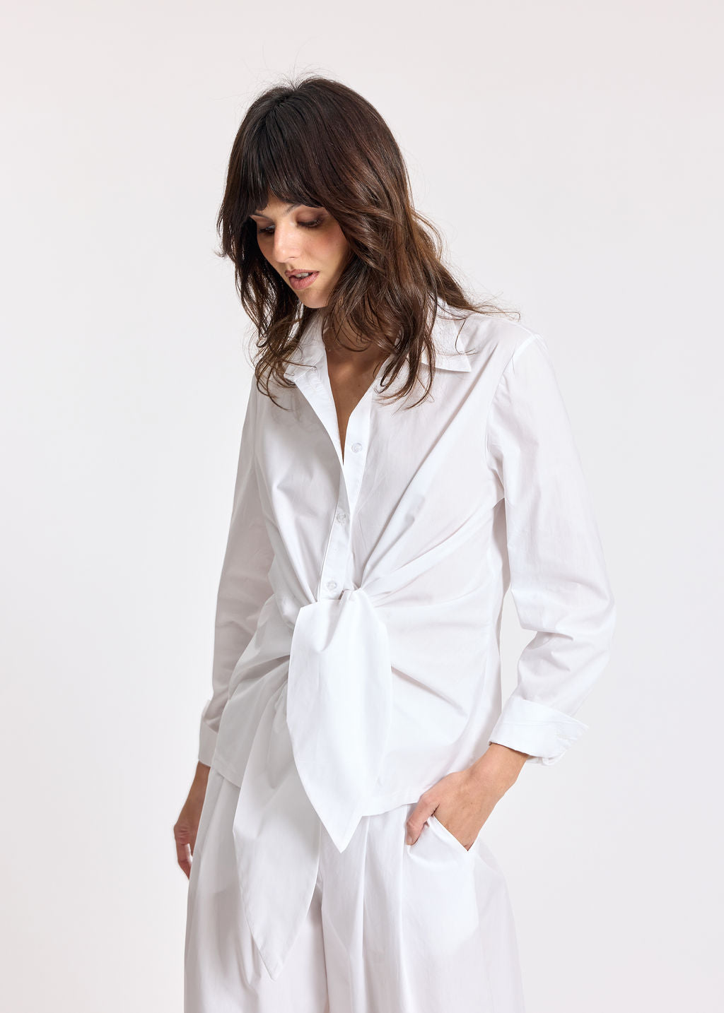 SOKA WHITE POPLIN TIED SHIRT