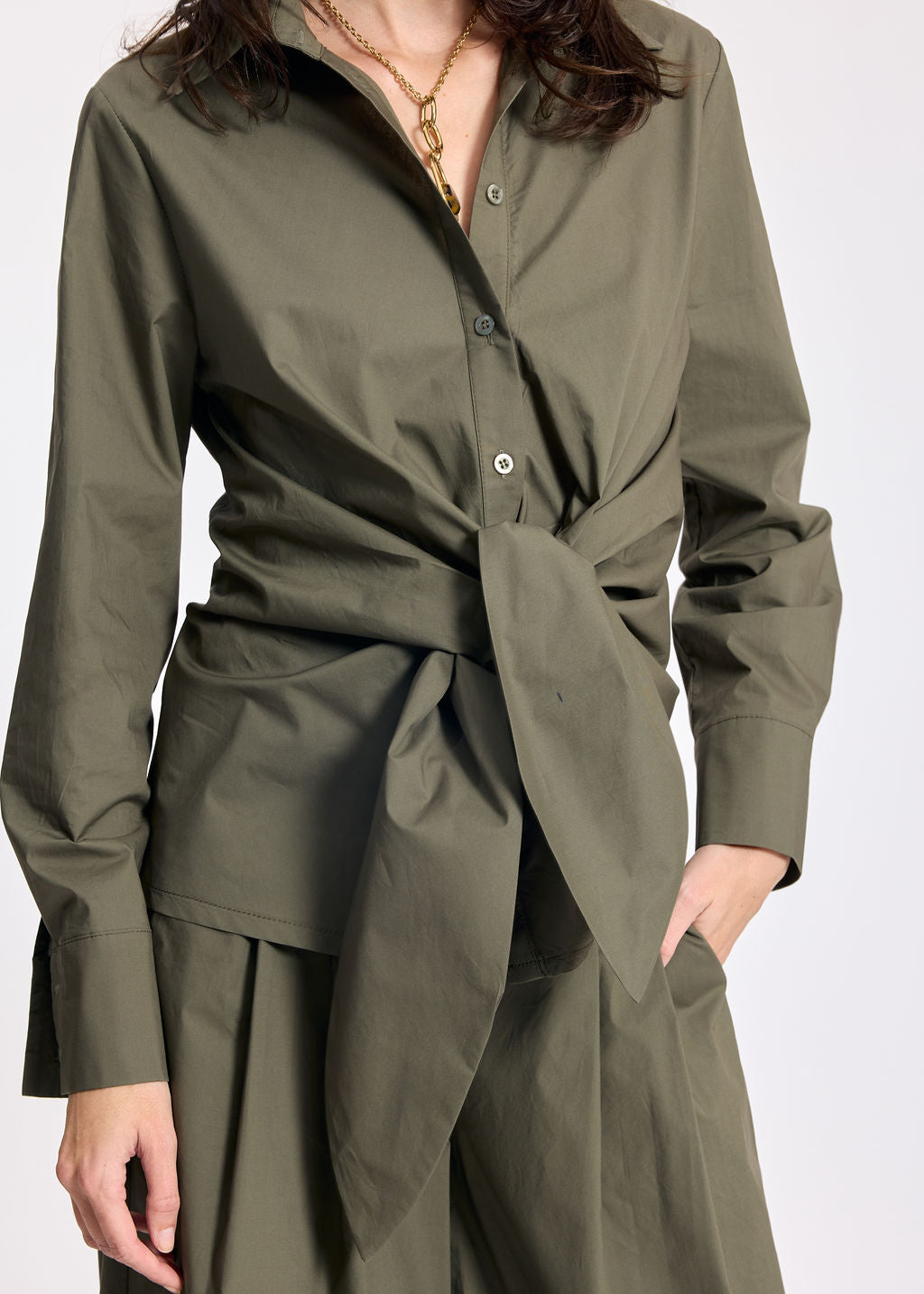 SOKA KHAKI POPLIN TIED SHIRT