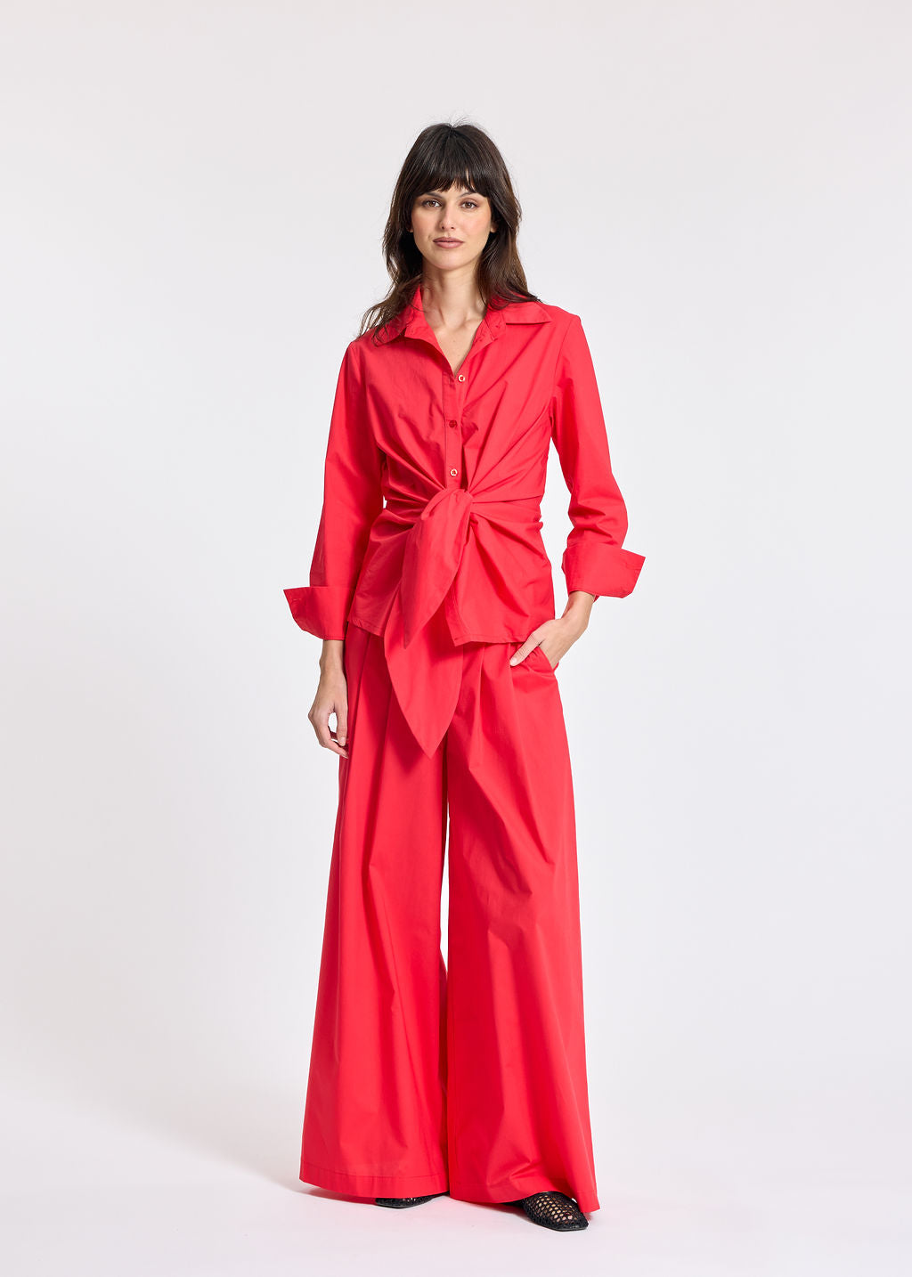 SOKA RED POPLIN TIED SHIRT