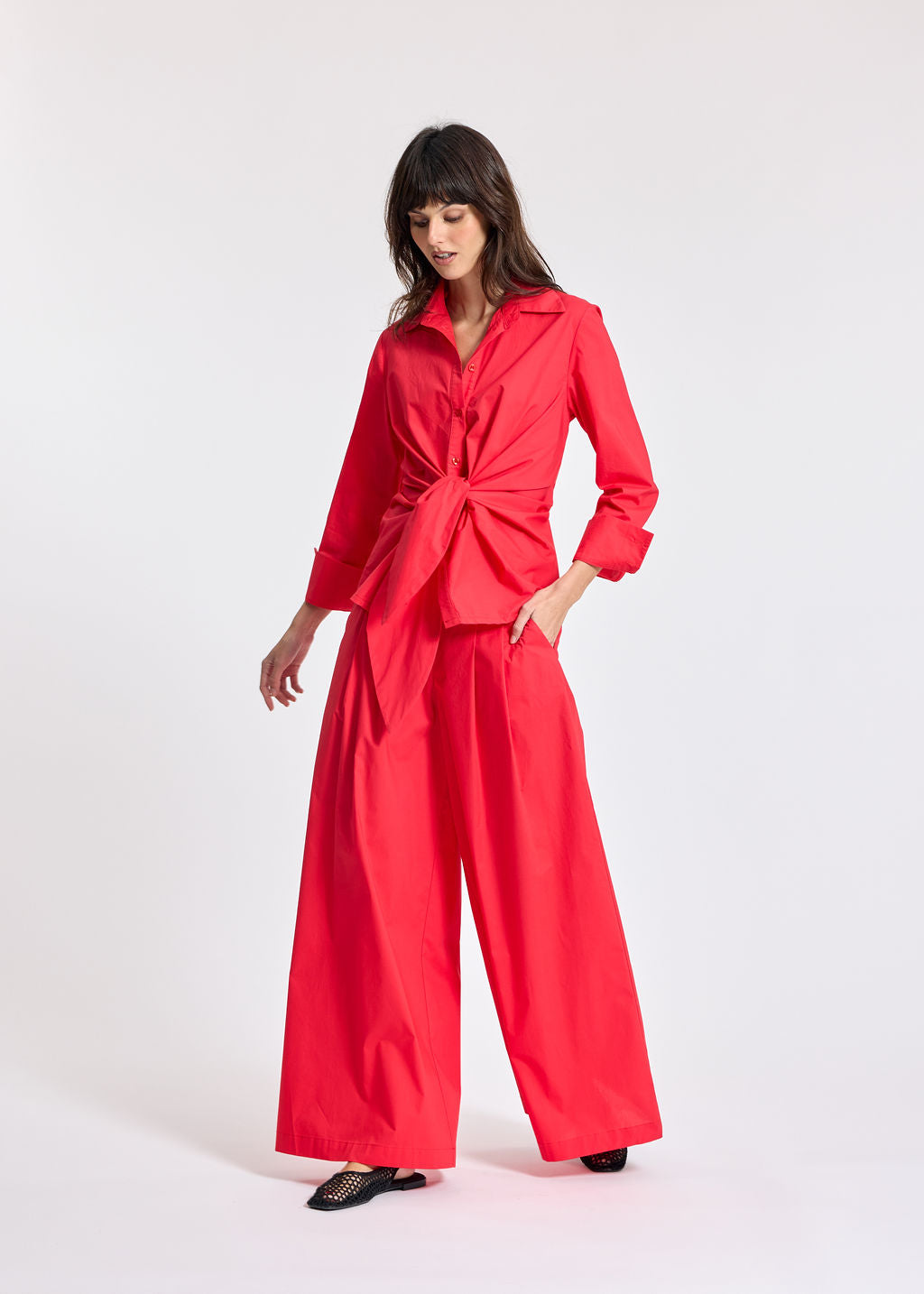 SOKA RED POPLIN TIED SHIRT