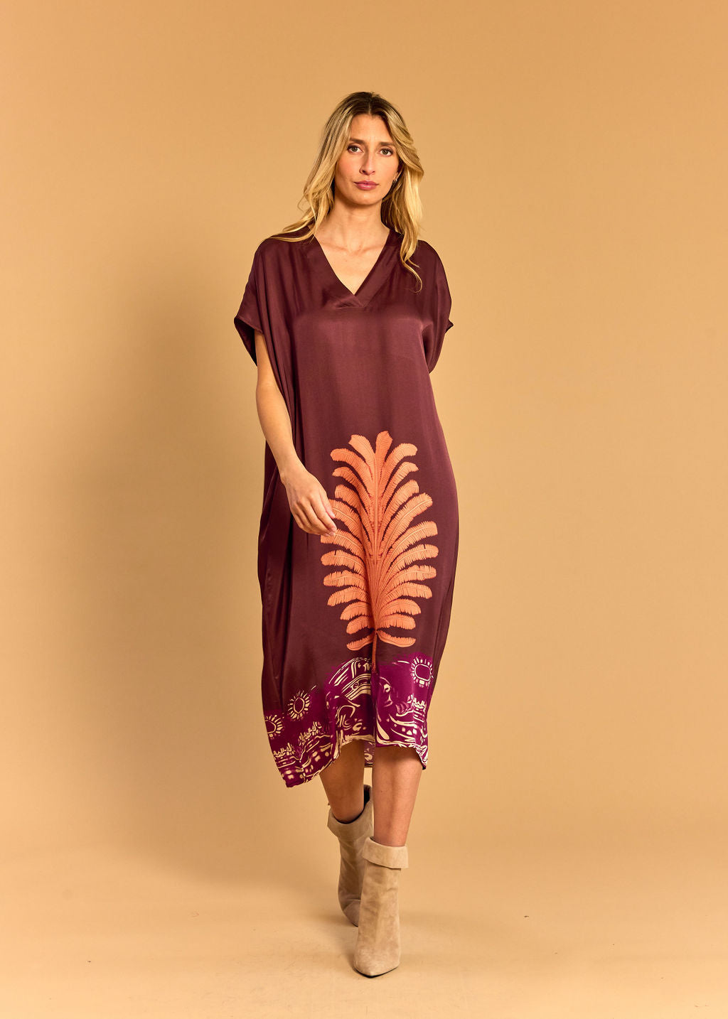 AMBRA CORAL PRINTED CAFTAN DRESS