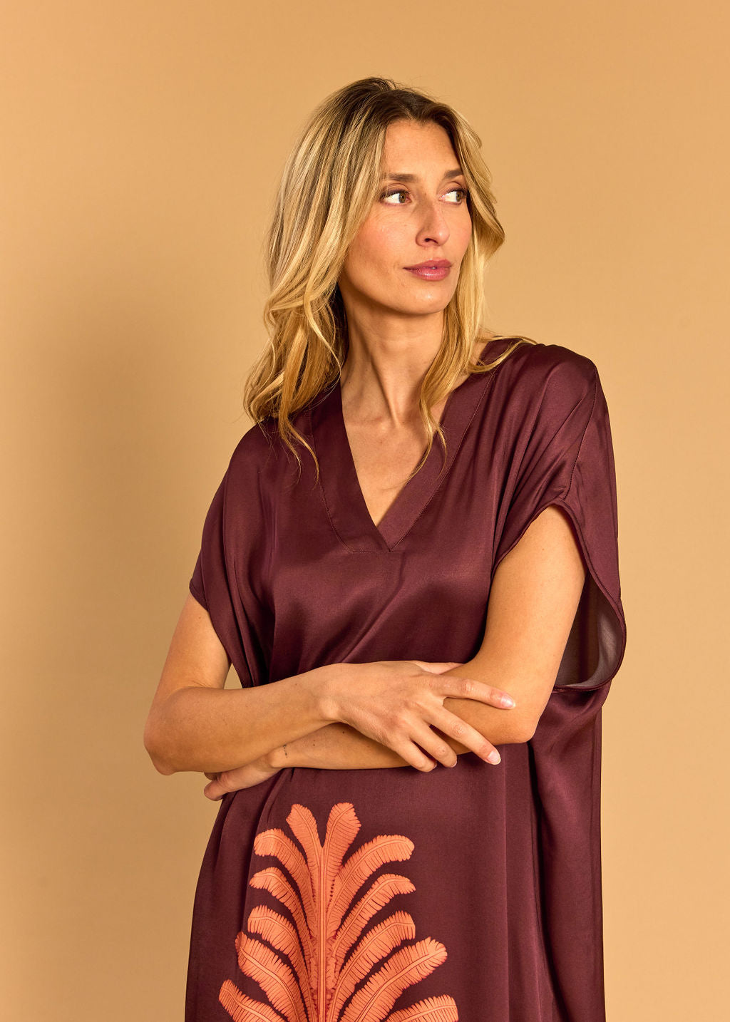 AMBRA CORAL PRINTED CAFTAN DRESS