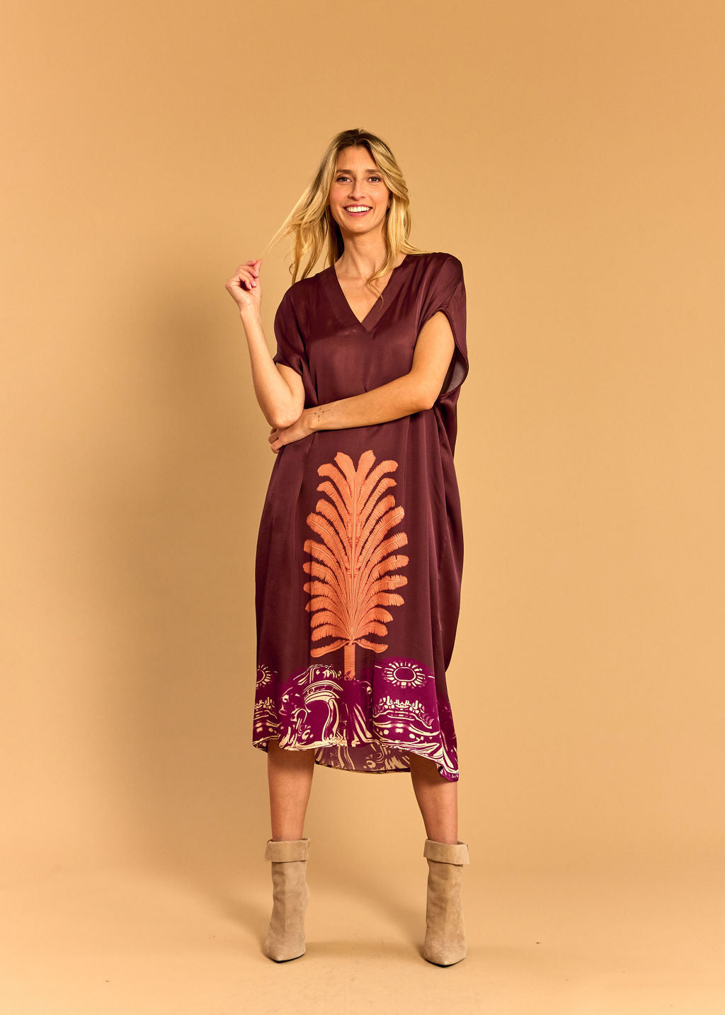 AMBRA CORAL PRINTED CAFTAN DRESS