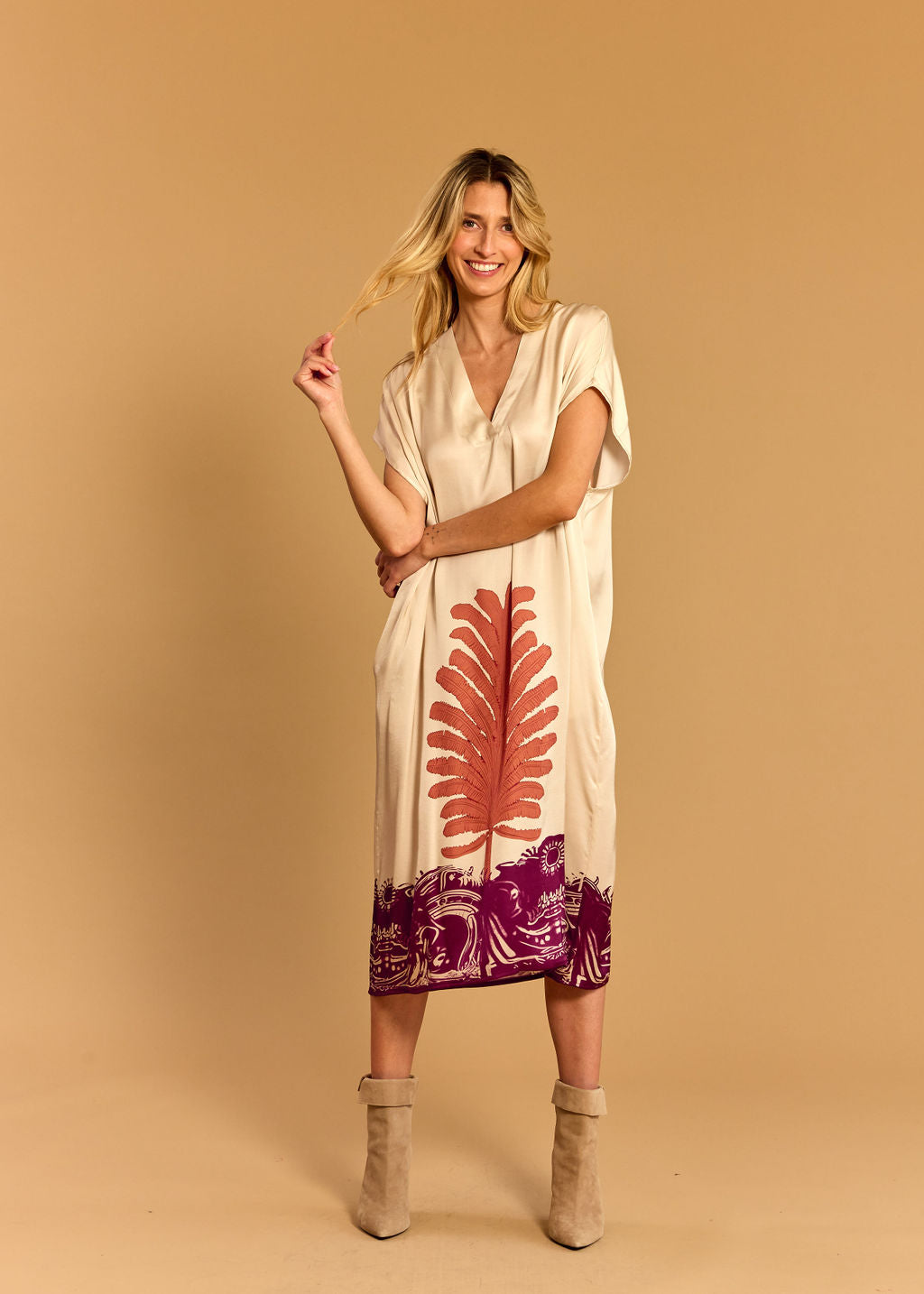 AMBRA CREAM PRINTED CAFTAN DRESS