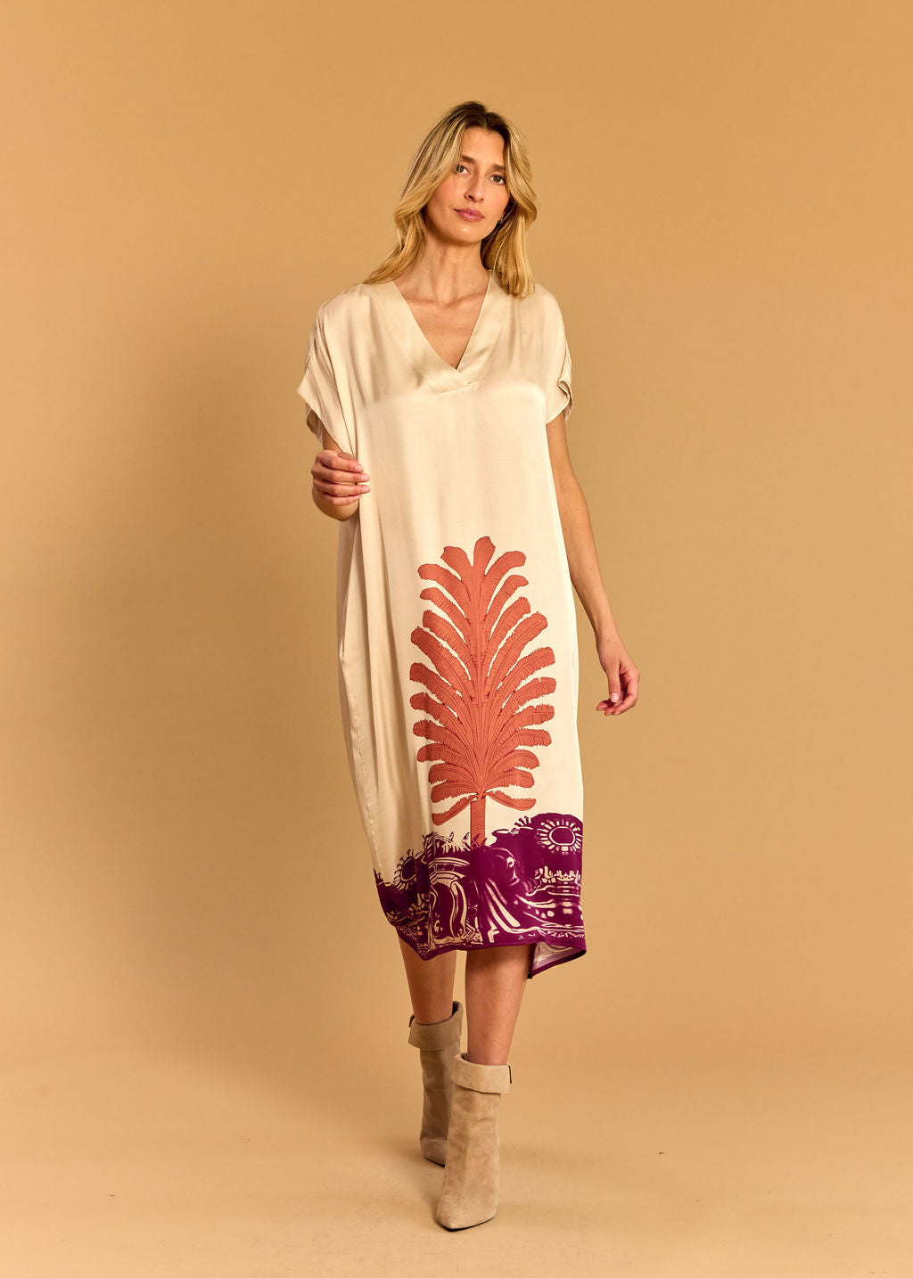 AMBRA CREAM PRINTED CAFTAN DRESS