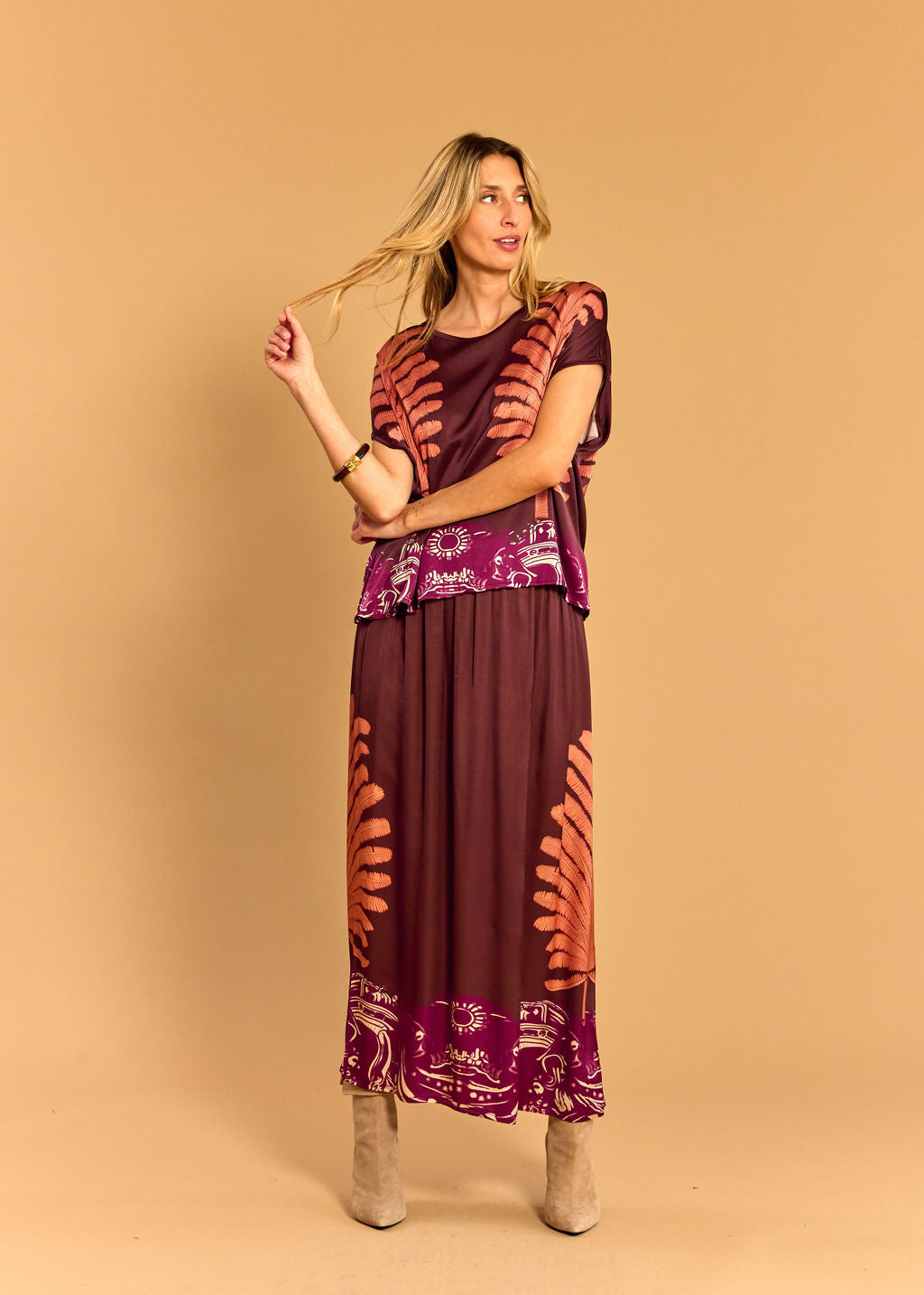 COLEEN CORAL PRINTED FLUID SKIRT