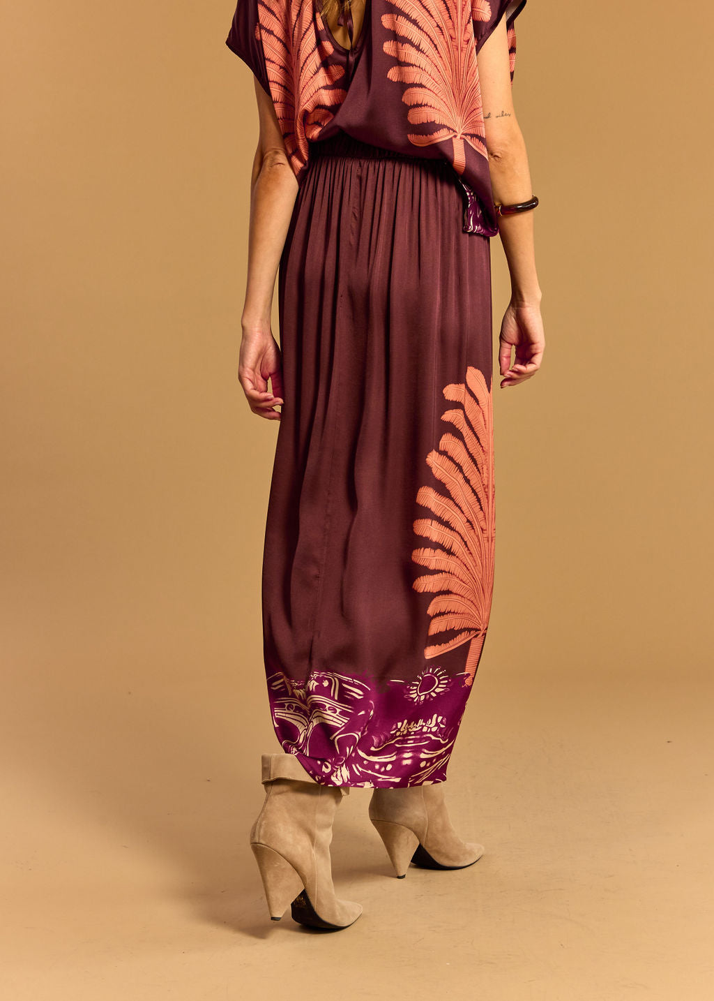 COLEEN CORAL PRINTED FLUID SKIRT