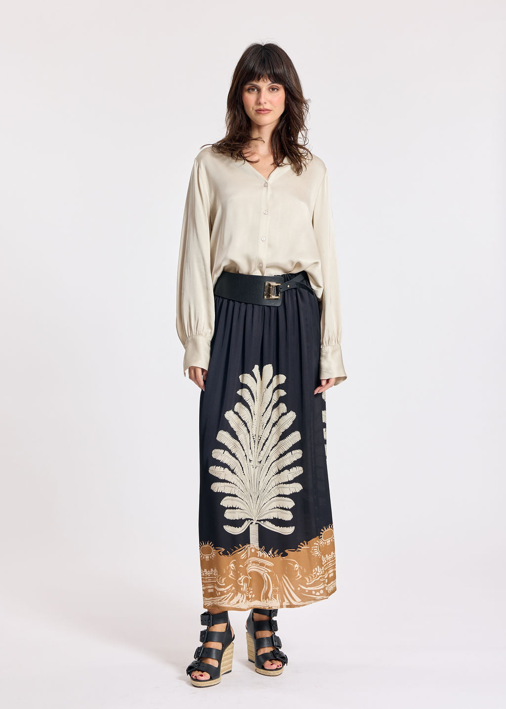 COLEEN BLACK PRINTED FLUID SKIRT