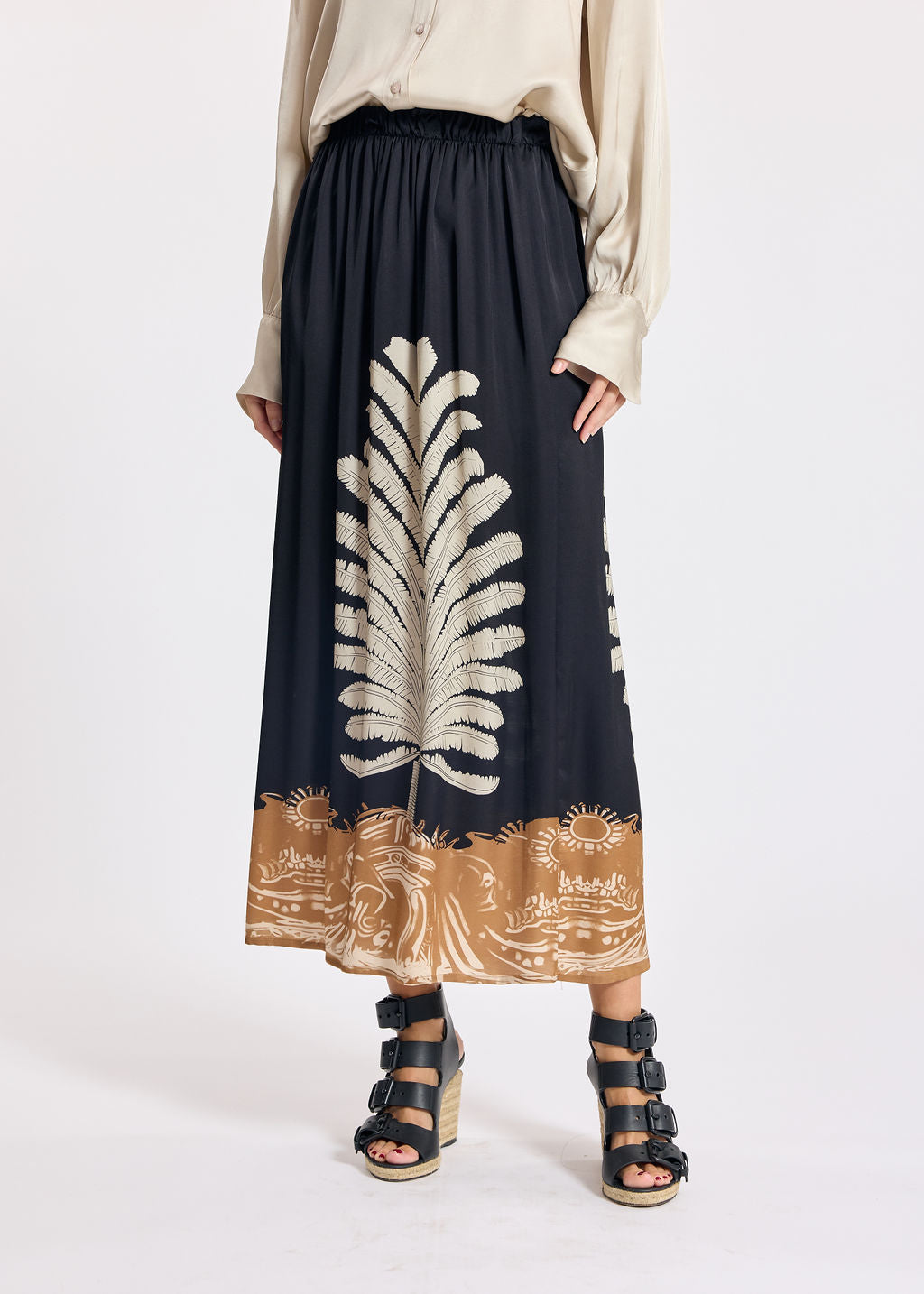 COLEEN BLACK PRINTED FLUID SKIRT