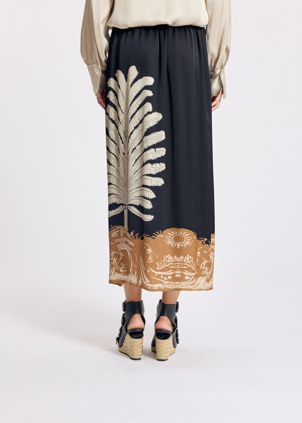 COLEEN BLACK PRINTED FLUID SKIRT