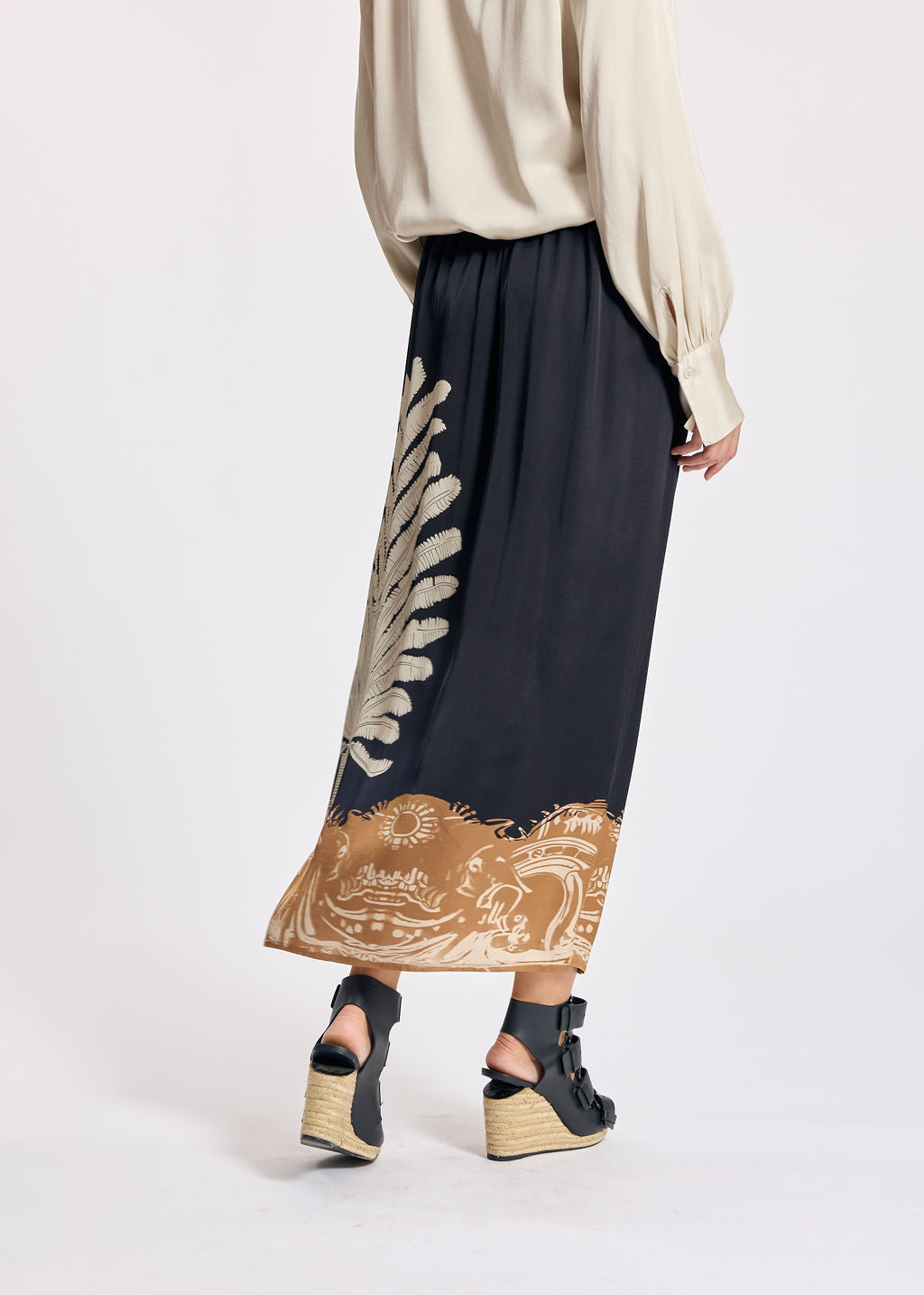 COLEEN BLACK PRINTED FLUID SKIRT