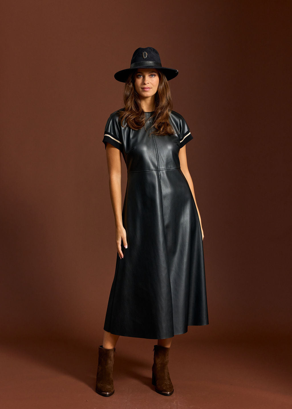 RANDY BLACK FAUX LEATHER DRESS