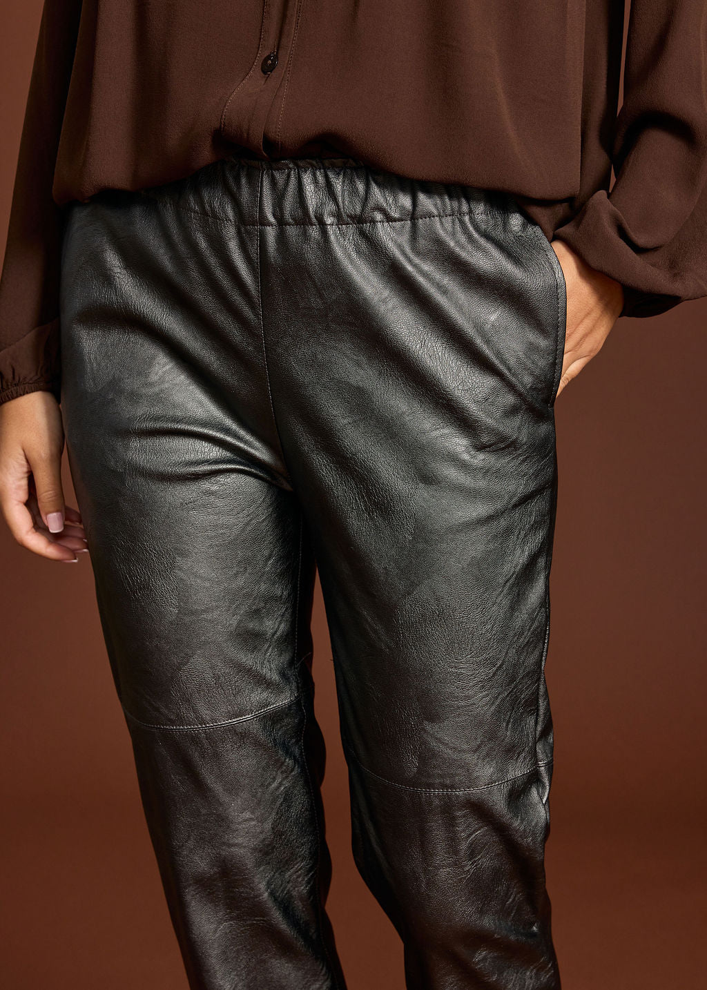 PANTALON FAUX CUIR WOODY ACIER