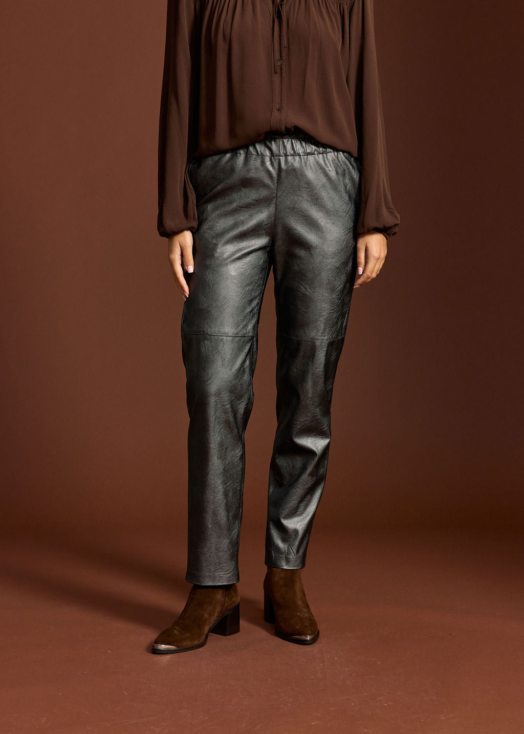 PANTALON FAUX CUIR WOODY ACIER