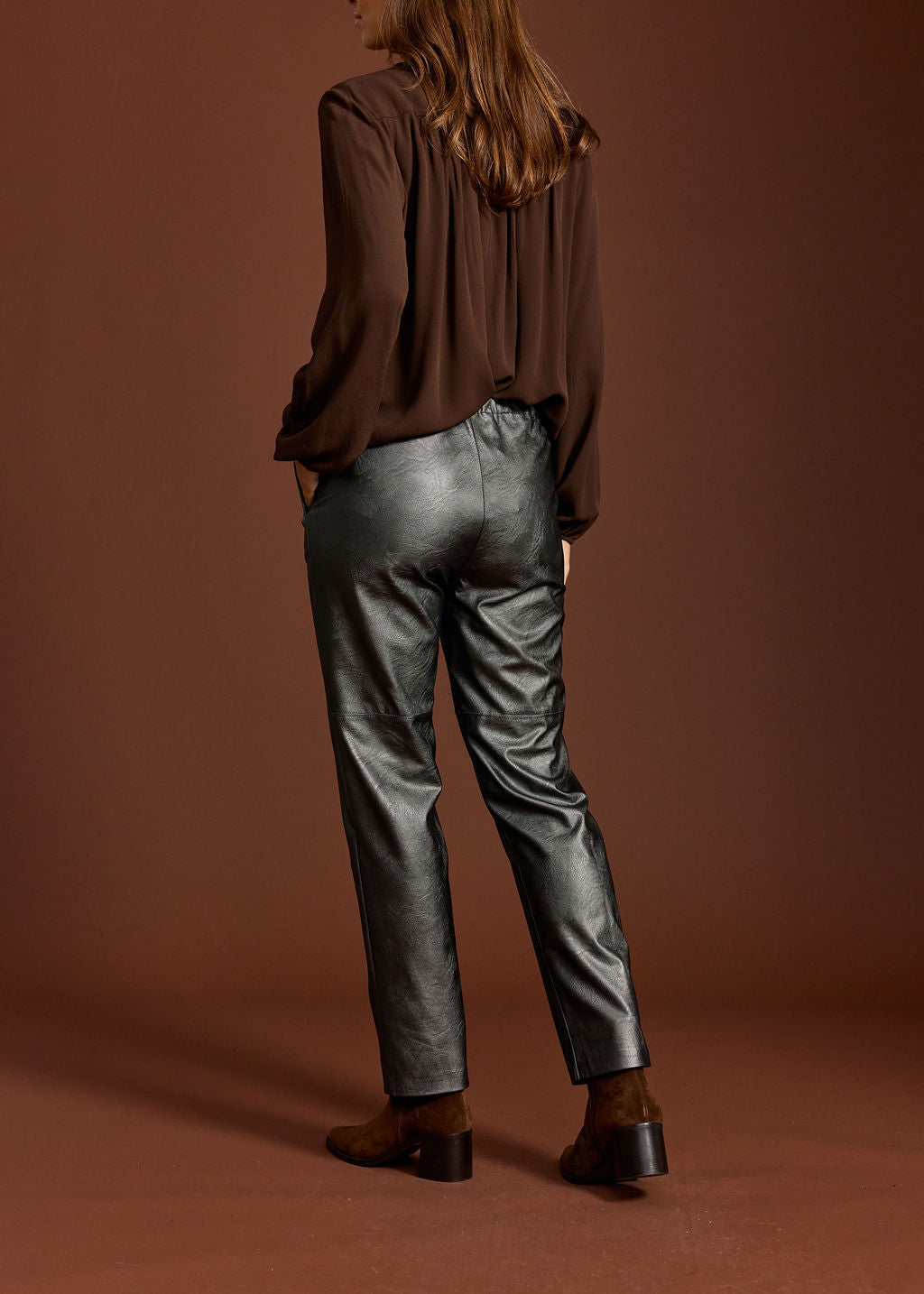 PANTALON FAUX CUIR WOODY ACIER