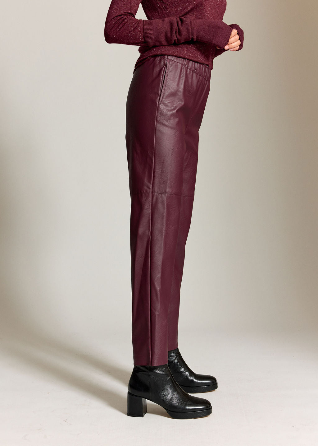 PANTALON FAUX CUIR WOODY BURGUNDI