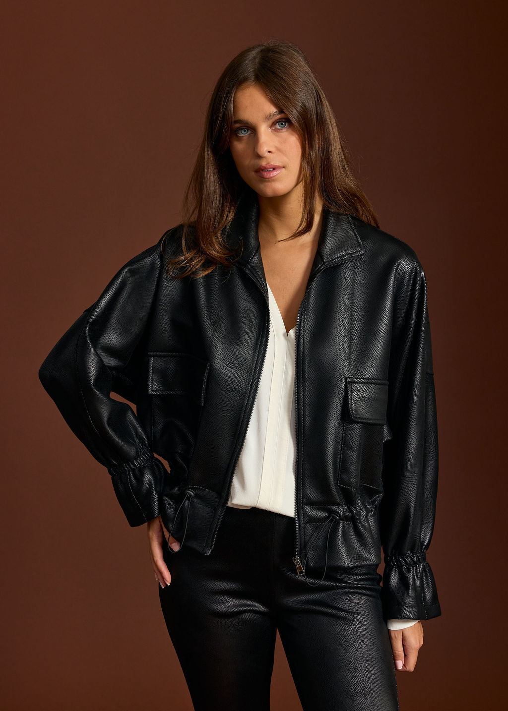 BLOOM BLACK FAUX LEATHER SHORT JACKET