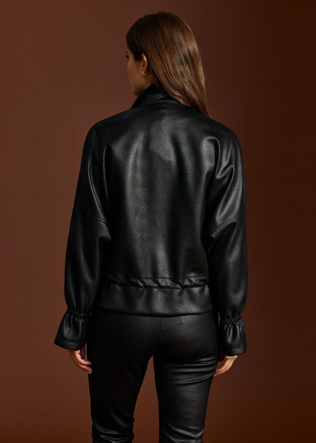 BLOOM BLACK FAUX LEATHER SHORT JACKET