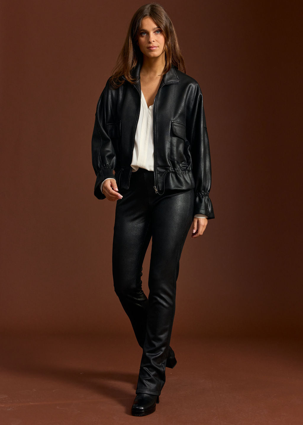 BLOOM BLACK FAUX LEATHER SHORT JACKET
