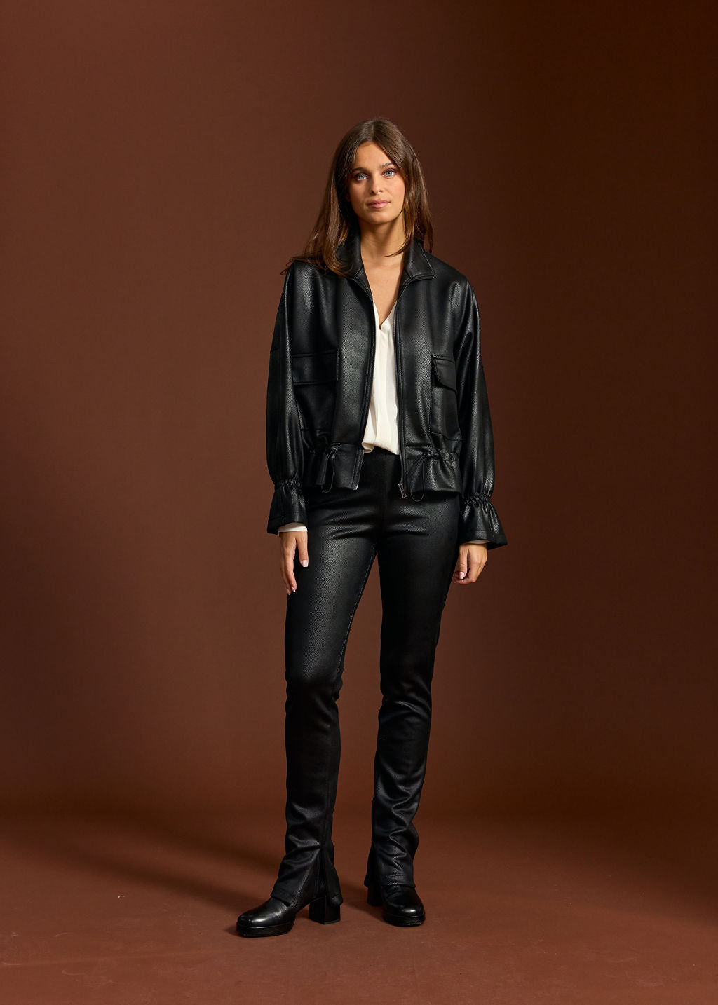 BLOOM BLACK FAUX LEATHER SHORT JACKET
