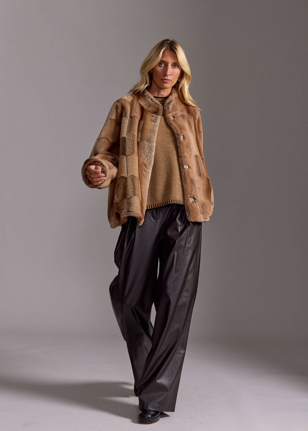 KAL CAMEL SHORT FAUX FUR JACKET