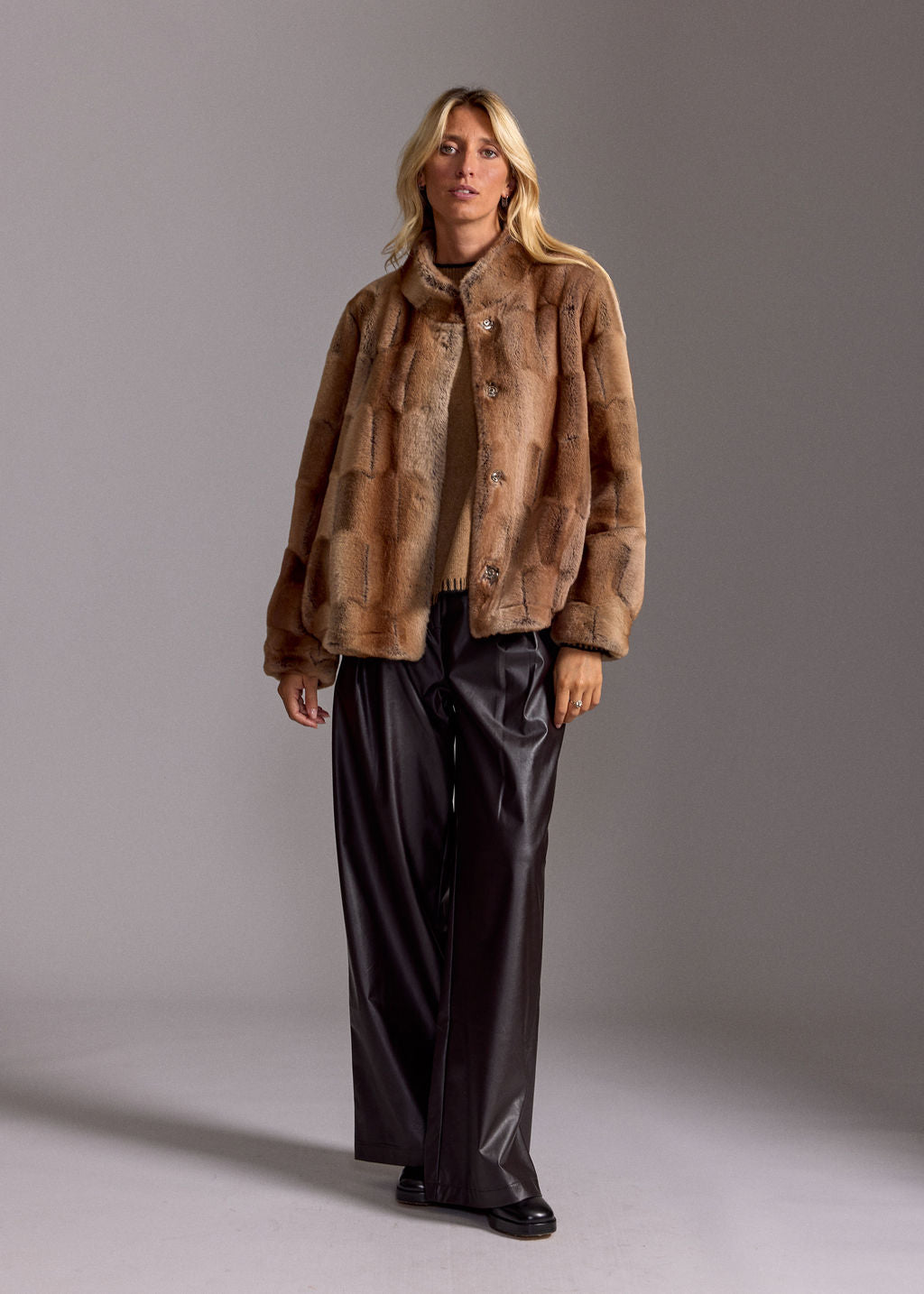 KAL CAMEL SHORT FAUX FUR JACKET