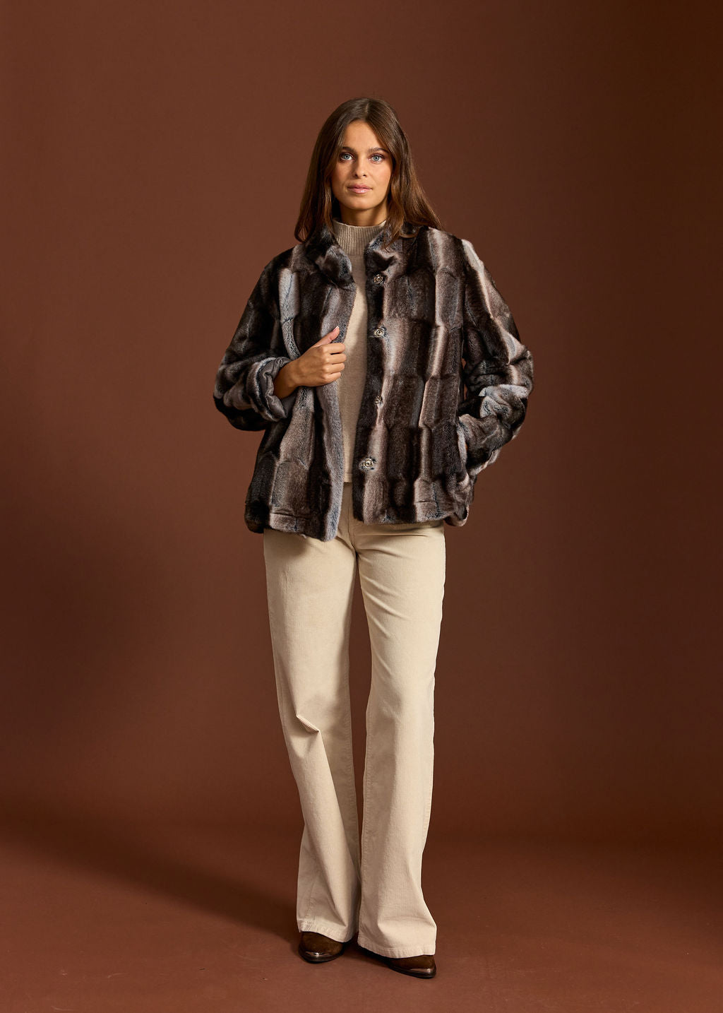 VESTE COURTE EN FAUSSE FOURRURE KAL GRIS