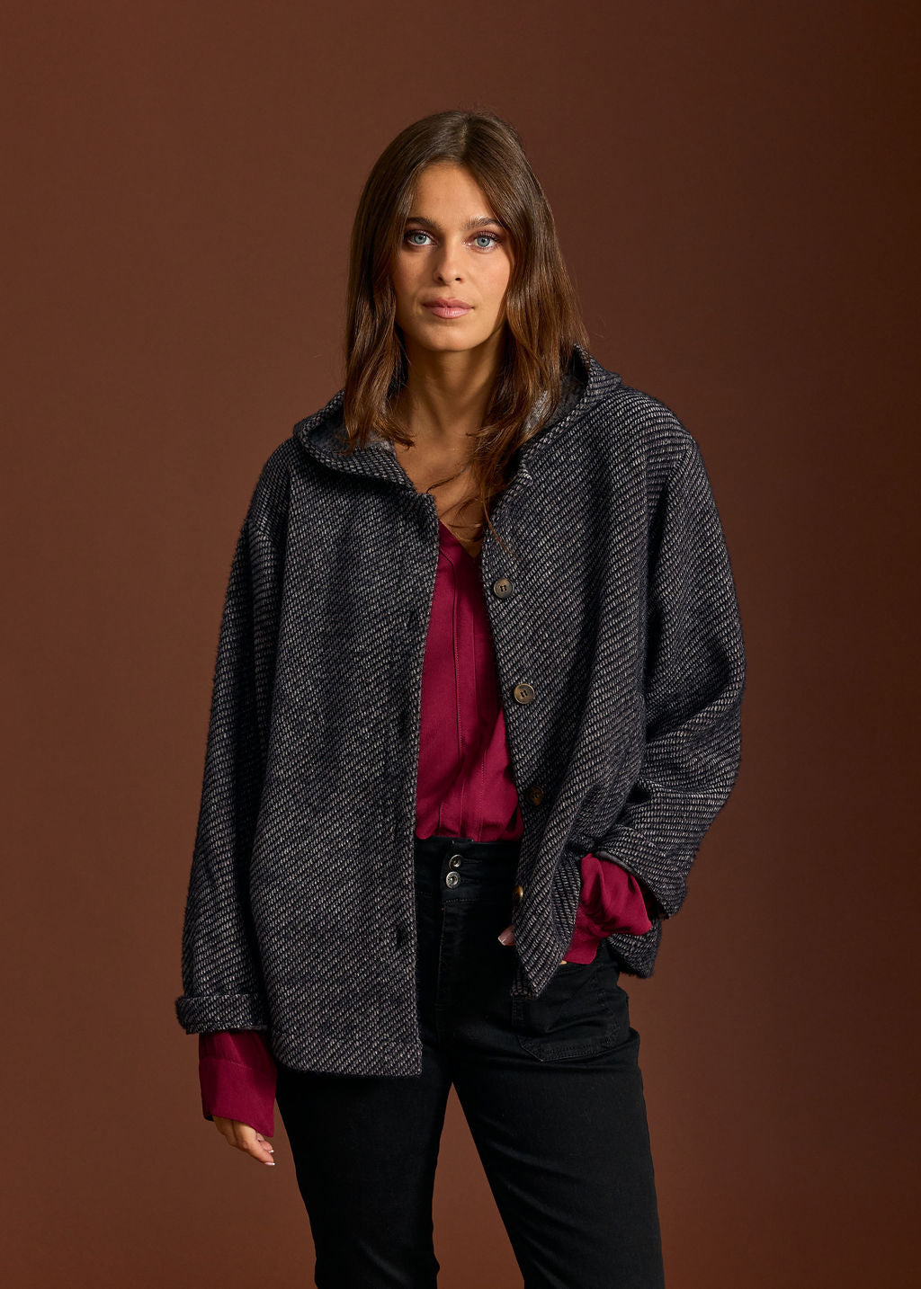 MARIA STEEL HOODED JACKET