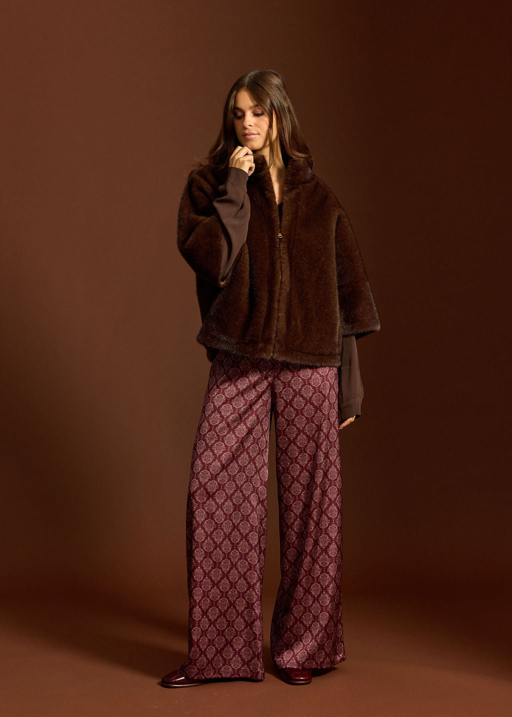 MELO CAFE 3/4 SLEEVE FAUX FUR JACKET