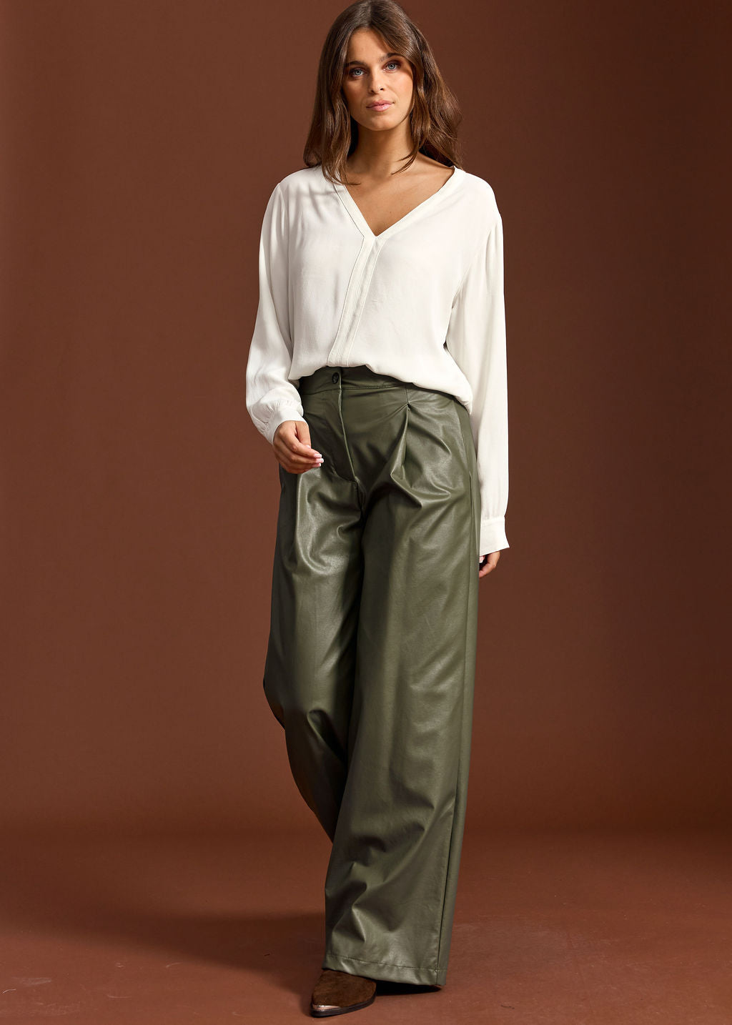 MISHA GREEN FAUX LEATHER FLUID PANTS