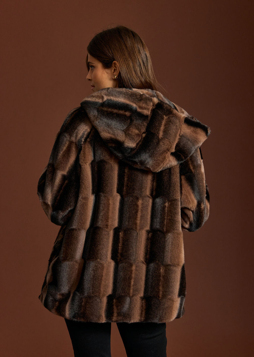 VESTE A CAPUCHE EN FAUSSE FOURRURE POLKI CAFE