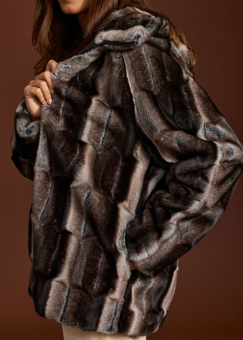 POLKI GREY FAUX FUR HOODED COAT