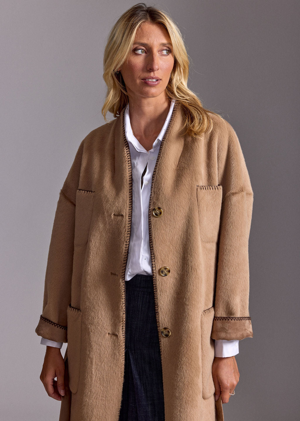 RALF BEIGE FAUX FUR COAT