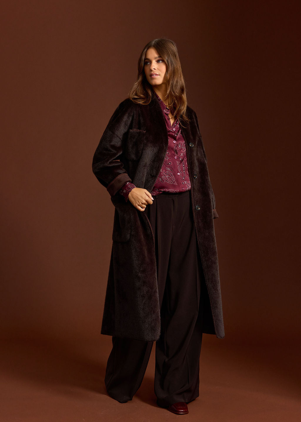 MANTEAU EN FAUSSE FOURRURE RALF CAFE