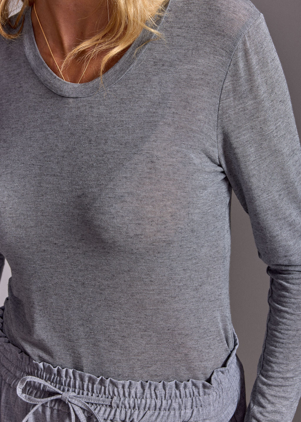 TEE SHIRT MANCHES LONGUES VISCOSE / CACHEMIRE SELIA GRIS