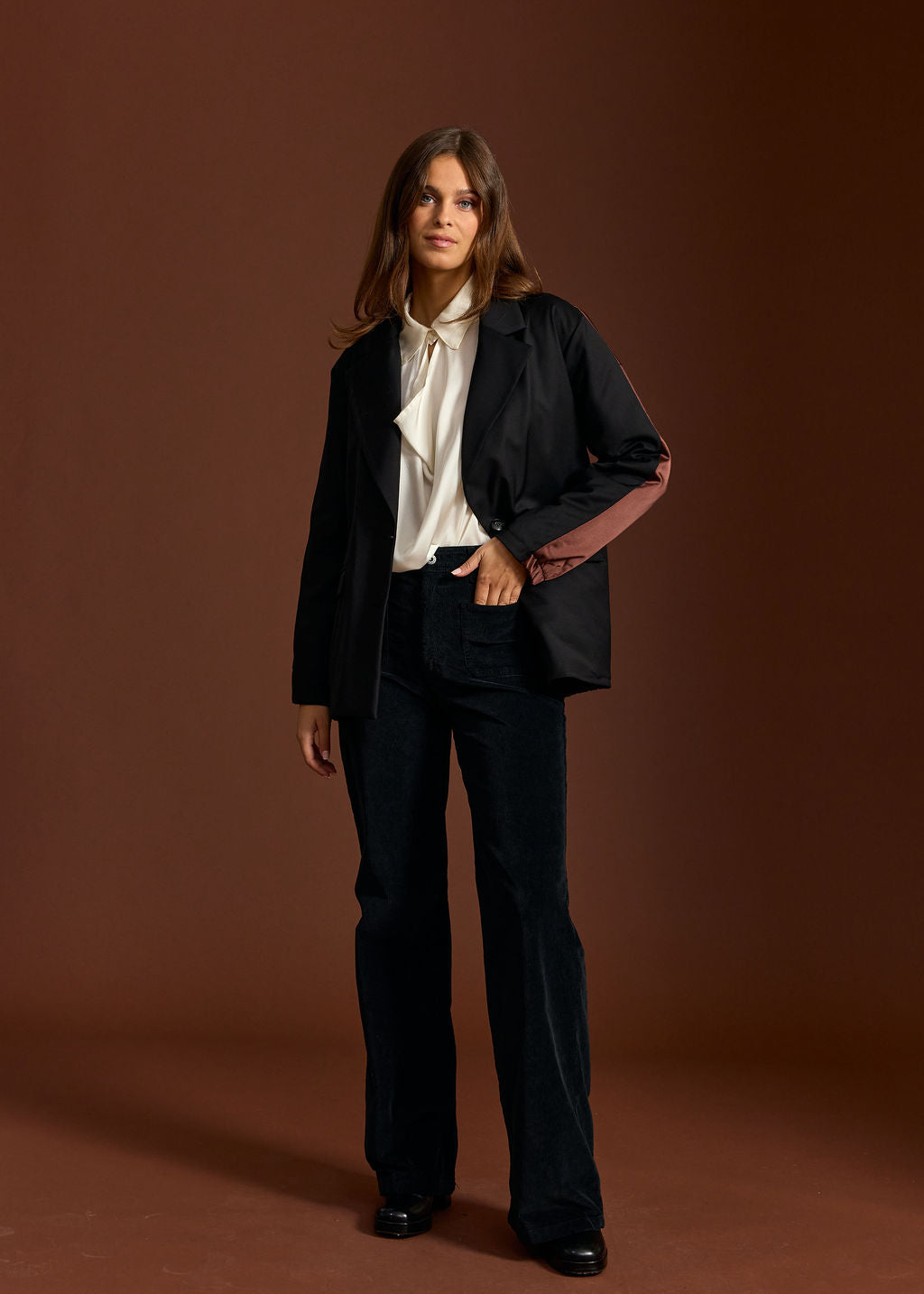 SILAM MOKA BI-MATERIAL BLAZER JACKET