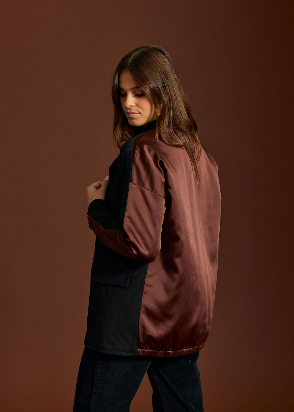 SILAM MOKA BI-MATERIAL BLAZER JACKET