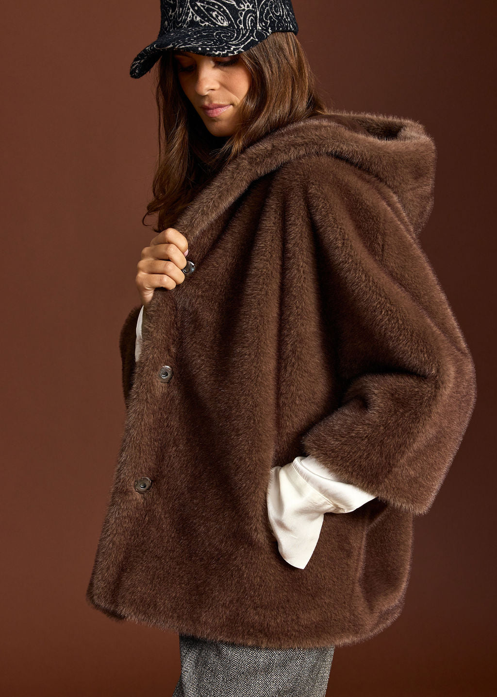 SOFIA CAFE FAUX FUR HOODED JACKET