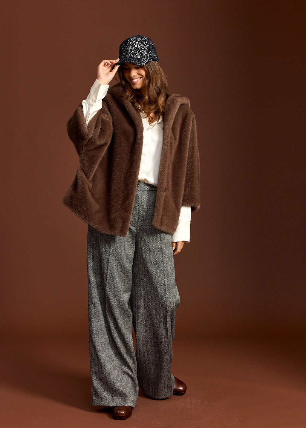 SOFIA CAFE FAUX FUR HOODED JACKET