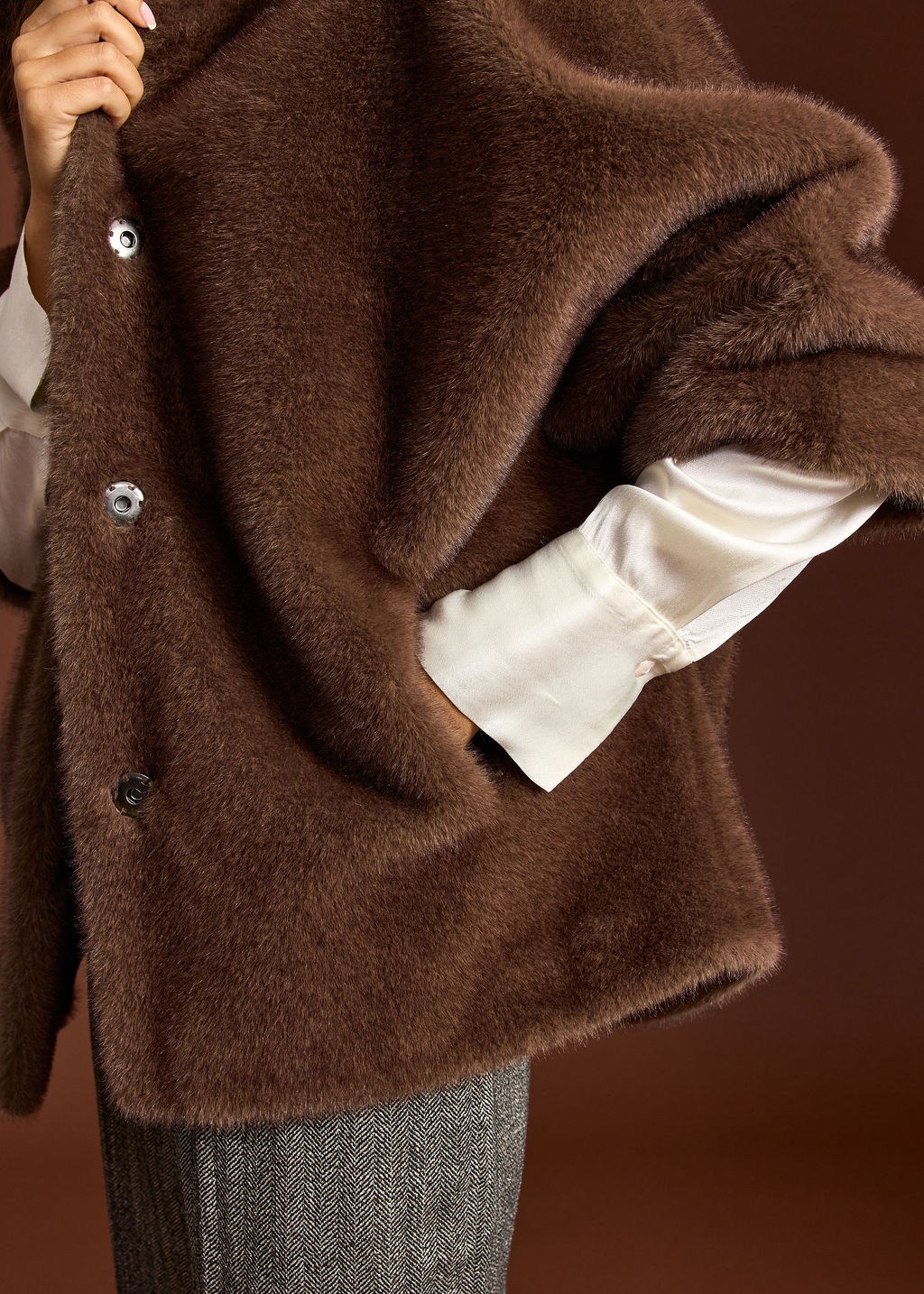 SOFIA CAFE FAUX FUR HOODED JACKET