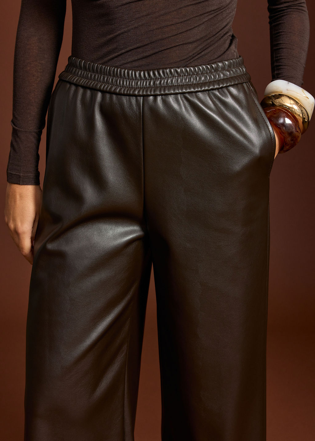 PANTALON 7/8 IEME EN FAUX CUIR WAY CAFE
