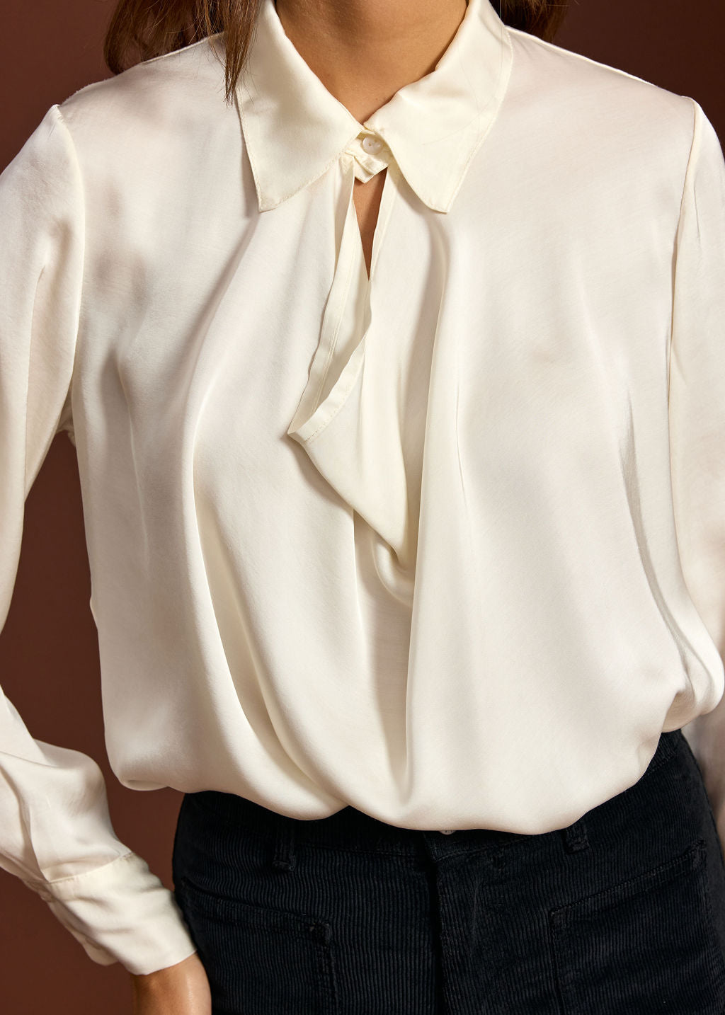DALI ECRU COWL COLLAR SHIRT