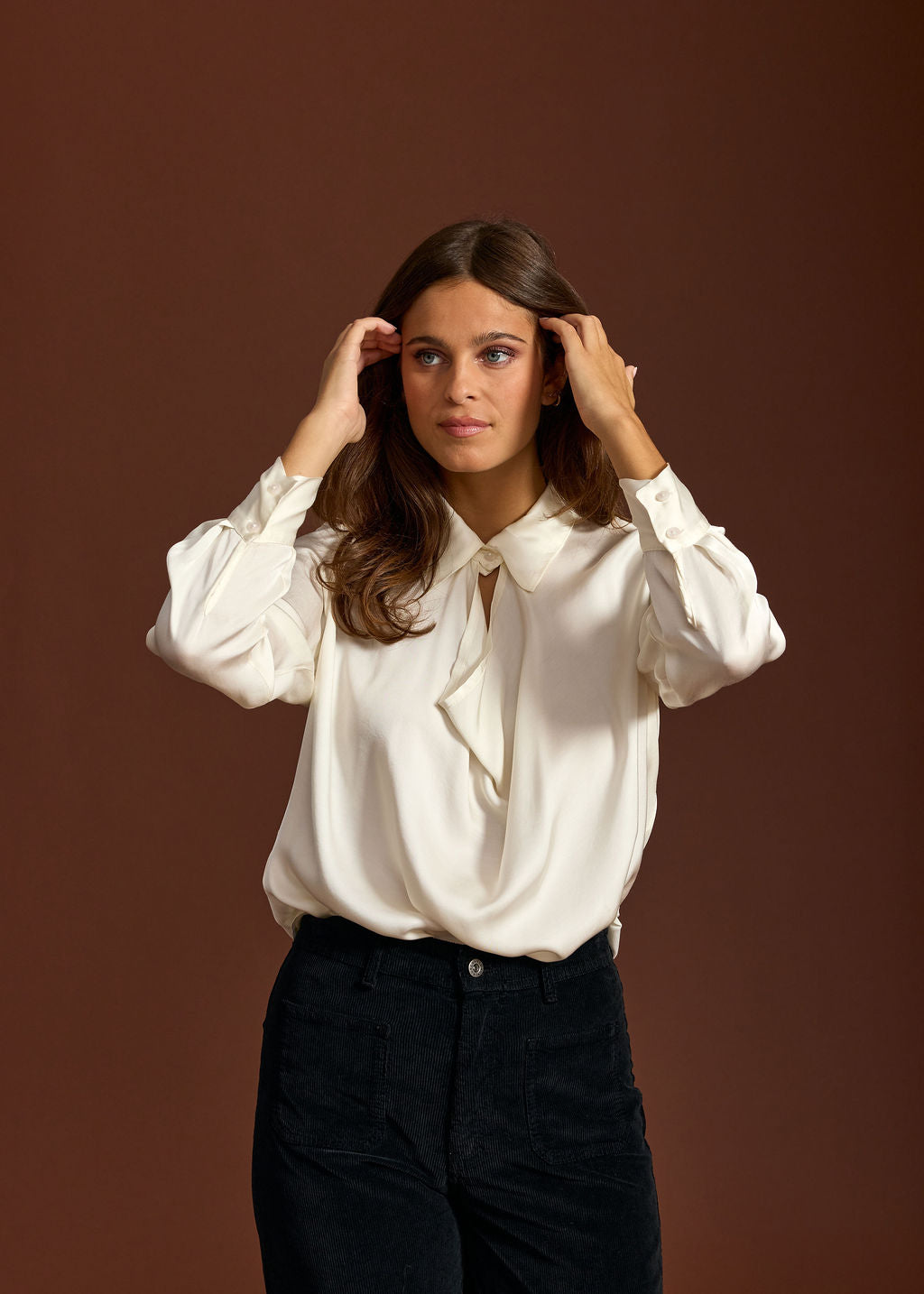 DALI ECRU COWL COLLAR SHIRT